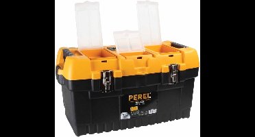 Perel Gereedschapskoffer, polypropyleen, met verwijderbare inlegbak, 3 organizers in het deksel, inklapbaar handvat en metalen sluitingen, zwart/geel, 564 x 310 x 310 mm