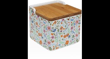 Zoutvaatje met deksel Versa Keramisch Dolomite Blommor 12,2 x 11,5 x 12,2 cm