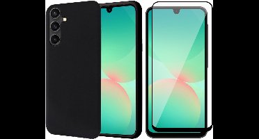 Hoesje geschikt voor Samsung Galaxy A17 5G / A26 - Screenprotector Volledig Dekkend Glas - Mat Back Case Zwart