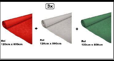 3x Tafelrol tafelkleed rood/wit/groen 120cm x 800cm papier - totaal 24 meter - Party diner food festival eten fun thema feest party Italie