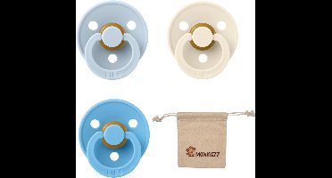 BIBS Fopspenen - Maat 2 6-18 maanden - Latex – Breeze, Ivory, Baby Blue + Monkiezz speenzakje