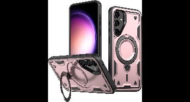 Magsafe Hoesje Geschikt voor Samsung Galaxy S23 Hoesje Rose Goud - Armor Hoesje met Met Draaibare Ring Houder