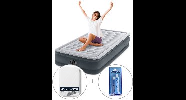 Intex Comfort Plush luchtbed met ingebouwde pomp | Eenpersoons | 191 x 99 x 33 cm | Inclusief bijpassend hoeslaken + reparatiekit