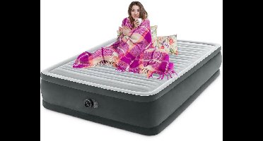 Intex Comfort Plush Elevated luchtbed met ingebouwde pomp | Tweepersoons | 203 x 152 x 46 cm | Inclusief bijpassend hoeslaken + reparatiekit + twee hoofdkussens