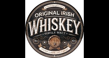 Whiskey Original Irish. Metalen wandbord in reliëf Ø 35 cm.