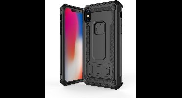 Ntech hoesje Geschikt voor iPhone Xs Max - Armor hoesje met Kickstand - Zwart