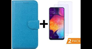 Ntech Hoesje Geschikt Voor Samsung Galaxy A50 Portemonnee hoesje - Turquoise Met 2 stuks Glazen screenprotector