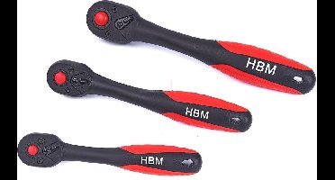 HBM 3/8 Professionele Premium Ratel 72 Tands Rood / Zwart