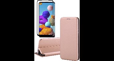 Hoesje geschikt voor Samsung Galaxy A21s - Screen Protector FullGuard - Book Case Kunstleer ThinShield Roségoud & Screenprotector