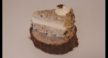 Tweetfeed Vogeltaartpunt op houten schijf – decoratieve vogeltraktatie in cadeauverpakking