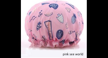 Dikke 1Stuks Douche muts - Shower Cap - Pink Sea World - Waterdicht - BadMuts  - Dubbele Laag - Douchemuts Haar Cover Bedekking - Vrouwen Benodigdheden DoucheCap Badkamer Accessoires