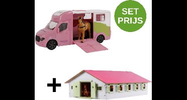 Kids Globe SET Paardenstal schaal 1:32 + Anemone paardentruck roze