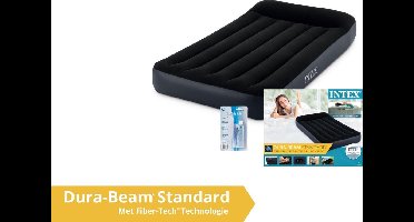 Intex luchtbed pillow rest - 1 persoons - 99 x 191 x 25 cm - zwart / donkerblauw (incl. Reparatiekit)