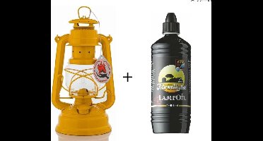 Feuerhand 276 Olielamp / Stormlamp Signaal Geel + 1 liter Farmlight lampolie