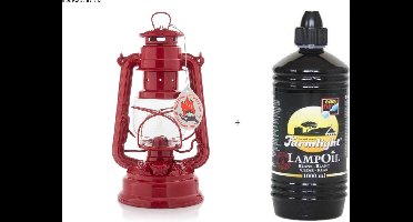 Feuerhand 276 Olielamp / Stormlamp / Stormlantaarn ruby red + 1 Liter Farmlight lampolie