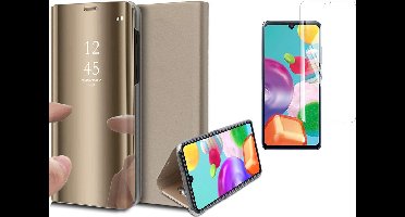 Hoesje geschikt voor Samsung Galaxy A41 - Screen Protector GlassGuard - Book Case Spiegel Goud & Screenprotector
