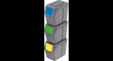 Prosperplast Afvalscheidingprullenbakken - 3-delig - grijs - 20 L per unit - prullenbak - afval scheiden