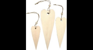 Houten Harten - DIY Houten Langwerpige Harten - Creatieve Houten Harten Set - Bruine Houten Hartjes voor Decoratie - 12+16+20 cm - 3 Stuks