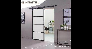 Intersteel DIY-schuifdeur Cubo zwart incl. matglas 2350x980x28mm + zwart ophangsysteem Basic