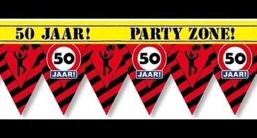 50 jaar party tape/markeerlint waarschuwing 12 meter - Verjaardag afzetlinten/markeerlinten feestartikelen