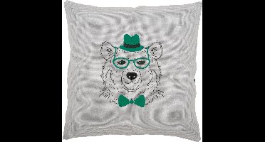 Vervaco - Borduurkussen kit - Beer met groene bril - PN-0156059 - Borduren - Borduurpakket - Borduurpakket volwassenen