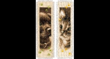 Vervaco - Bladwijzer kit - Sepia - Hond en poes set van 2 - PN-0155362 - Borduren - Borduurpakket - Borduurpakket volwassenen - Borduurpakket kind