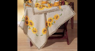 Zonnebloem voorbedrukt tafelkleed met aangestikte kant om te borduren Vervaco 5.0613