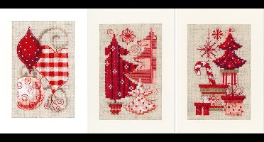 Vervaco - Wenskaart kit - Kerst - Kerstmotieven set van 3 - PN-0146572 - Borduren - Borduurpakket - Borduurpakket volwassenen - Borduurpakket kind