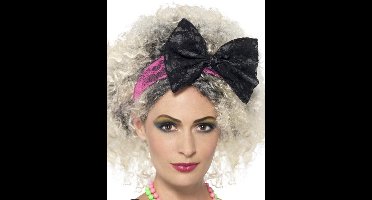 Smiffys - 80s Lace Kostuum Haarband - Zwart/Roze