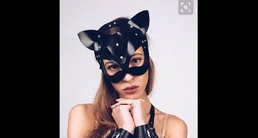 Luxe Cosplay Masker - Zwart - PU Leer - Kat - Sexy - Masquerade