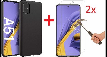 Hoesje Geschikt Voor Samsung Galaxy A51 - Zwart hoesje TPU Back Cover + 2x Glazen screenprotector