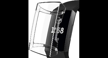 Hoesje + Screenprotector geschikt voor Fitbit Charge 3 - Siliconen TPU Case Transparant - Volledige 360 Graden Bescherming