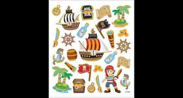 Piraten Stickers - Zelfklevende Stickervellen - Kinderstickers Piratenthema - Knutselen en Scrapbooking - 15x16,5 cm - 1 Vel