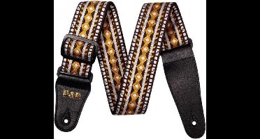 P&P® - Professionele Verstelbare Stevige Gitaarband - Guitar strap Band - Luxe Gitaarriem - Bas/Elektrische /Akoestische/ Klassieke Gitaar - Geborduurd geel/bruin