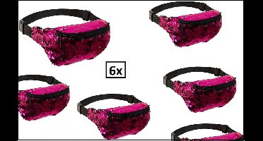 6x Heuptasje roze pailletten - carnaval thema feest festival heup tas paillet roze pink