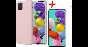 Hoesje geschikt voor Samsung A51 en Screenprotector - Liquid Siliconen Case Roze + Screenprotector