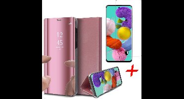 Hoesje geschikt voor Samsung A51 en Screenprotector - Book Case Spiegel + Screenprotector - Roségoud