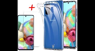 Hoesje geschikt voor Samsung Galaxy A71 - Screen Protector GlassGuard - Back Cover Case ShockGuard Transparant & Screenprotector