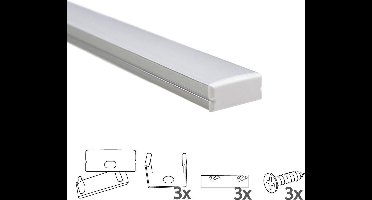 1 meter led strip profiel opbouw breed - laag model - inclusief afdekkap en bevestigingsmateriaal - 10mm hoog - Led profiel opbouw - Wit