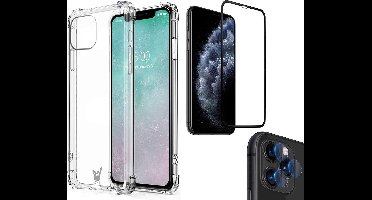 Hoesje geschikt voor iPhone 11 Pro Max - Screenprotector FullGuard & Camera Lens Screen Protector - Back Cover Case ShockGuard Transparant