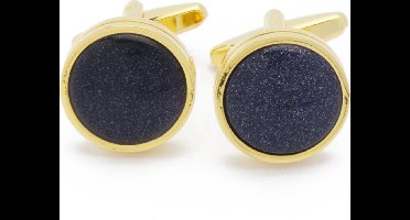 Manchetknopen - Goud Rond met Zwart Zandsteen