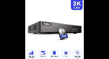 Beveiligingsrecorder – DVR – Videorecorder – Opnamerecorder – Bewakingsrecorder – 8 Kanaals Hybrid 5-in-1 – AI Mens- en Voertuigdetectie – H.265+ Videocompressie – 2TB Opslag – Zwart