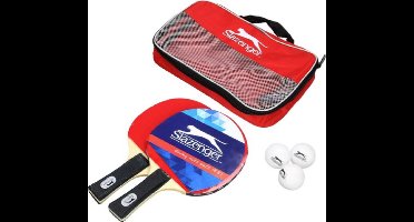 Slazenger Tafeltennisset 6-Delig – 2 Kwaliteitsbats + 3 Pingpongballen – Inclusief Handige Opbergtas – Complete Set voor Beginners & Gevorderden