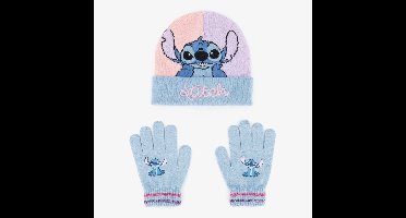 Lilo & Stitch kinder set muts handschoenen - Blauw - 100% Acryl - Extra zacht