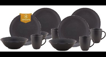 vtwonen - Basic - Set van 12 - Ontbijtset - Zwart - Porselein