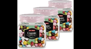 Plasticforte keuken voedsel voorraadpot - Set van 4x stuks - weckpot - roze - 800 ml - kunststof - met deksel - 10 x 12 cm