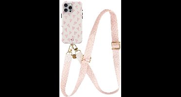 AVY Hoesje Met Telefoonkoord | Geschikt voor Apple iPhone 15 Pro Max | Compatibel met MagSafe | Hard Shell Back Cover | Stijlvol Bijpassend Koord 130CM | Cupid Blush | Roze