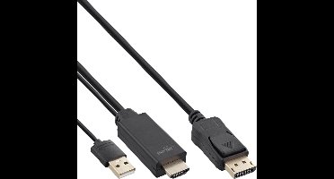 InLine HDMI - DisplayPort kabel | USB-A voeding | 4K 30Hz | 1,5 meter
