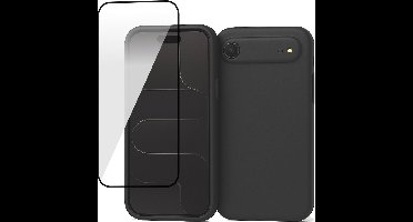 Hoesje geschikt voor iPhone 17 Air - Screenprotector Volledig Dekkend Glas - Mat Back Case Zwart