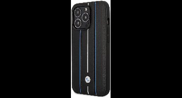 BMW iPhone 14 Pro Back cover case - Leather Signature - Hot Stamp Lines Blue - Black